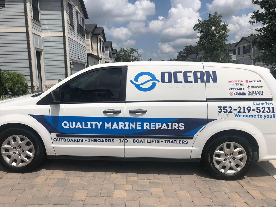 Quality Marine Repairs service van with “We come to you!” on the side